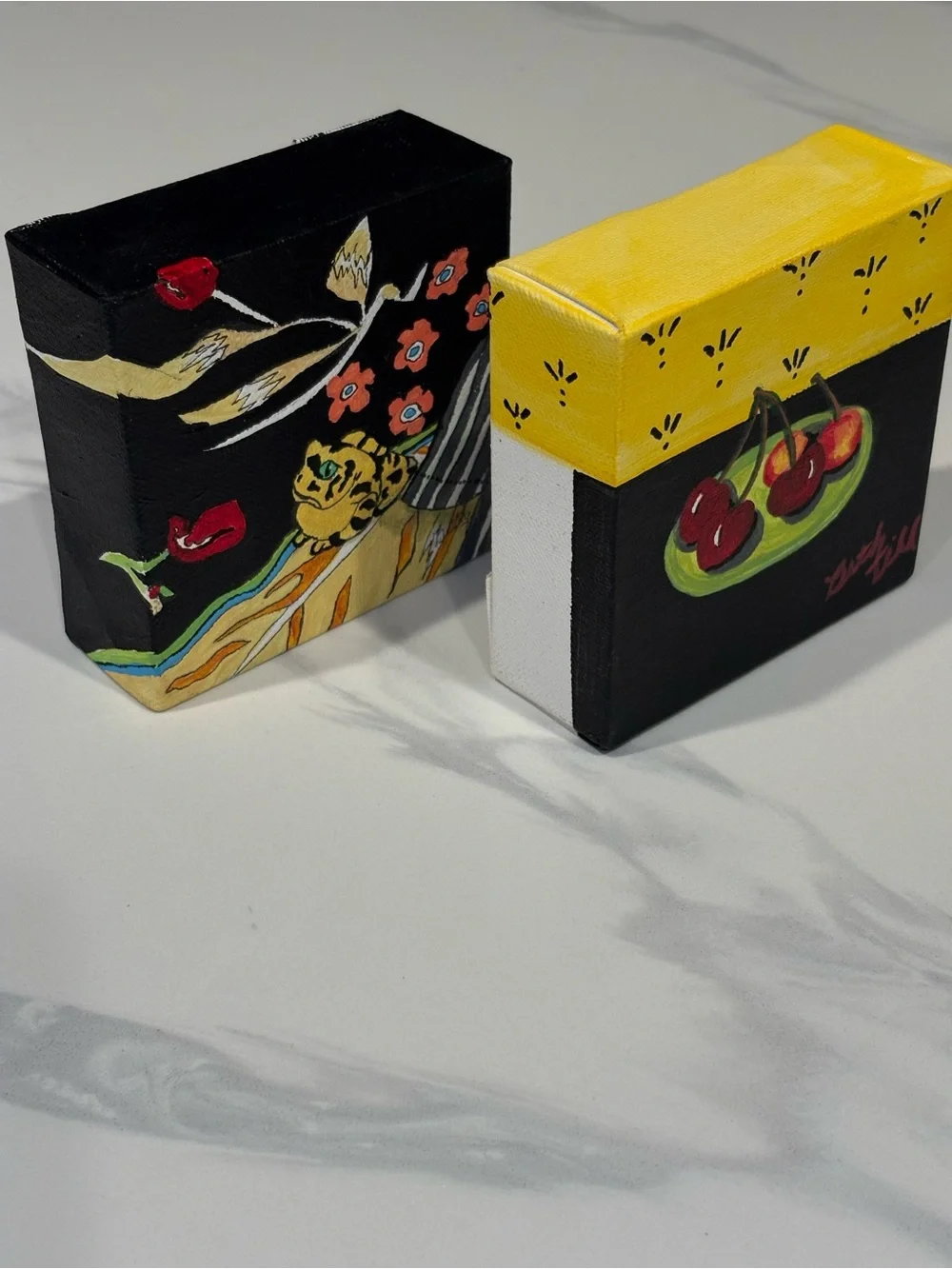 Mini Decorative Canvas Wall Art – Yellow & Black Cherry Motif